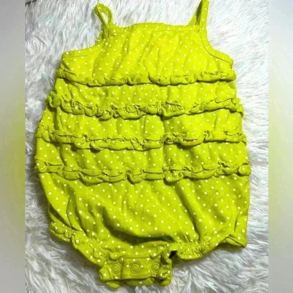 Carter's Baby Girl Lime Green Polka Dot Ruffle Romper Outfit - Picture 1 of 7